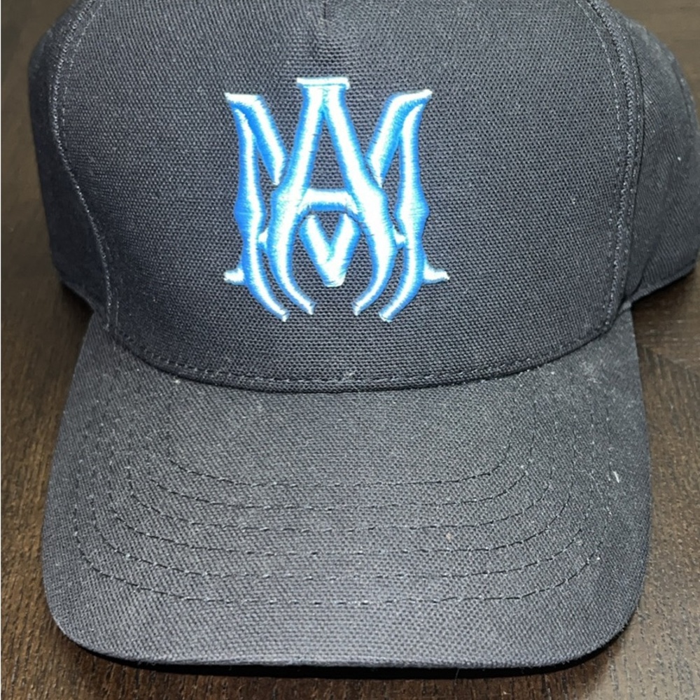 Black Amiri Cap with Blue Embroidery